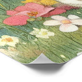 Vintage Kitten Illustration mit gelben Blumen Poster (Ecke)