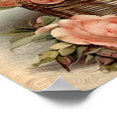 Vintage Kittens Basket Pink Floral Cottage Decor Poster (Ecke)