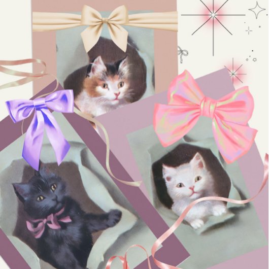 Vintage kittens breaking through gift wrap cute geschenkpapier set