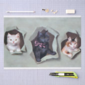 Vintage kittens breaking through gift wrap cute seidenpapier (Handwerk)