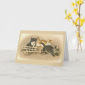 Vintage Kittens in a Cart Note Card Karte (Gelbe Blume)