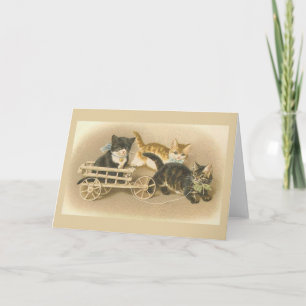 Vintage Kittens in a Cart Note Card Karte