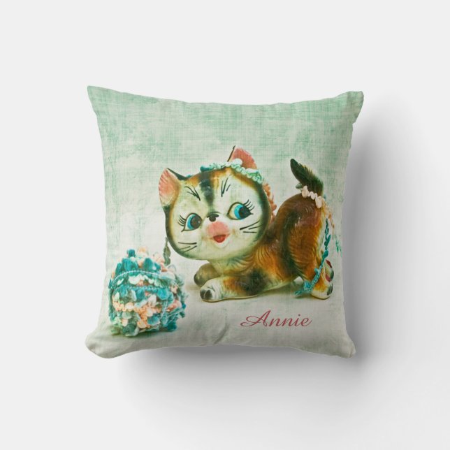 Vintage Kitty Cat - Personalisierter Name Kissen (Vorderseite)