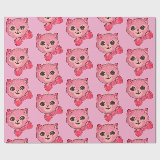 Vintage Kitty Rosa Geschenkpapier (Flach)