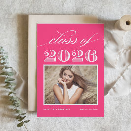 Vintage Klasse 2025 Hot Pink Foto Abschluss Einladung