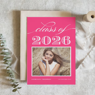 Vintage Klasse 2025 Hot Pink Foto Abschluss Einladung