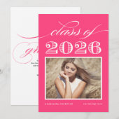Vintage Klasse 2025 Hot Pink Foto Abschluss Einladung (Vorne/Hinten)
