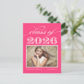 Vintage Klasse 2025 Hot Pink Foto Abschluss Postkarte (Stehend Vorderseite)