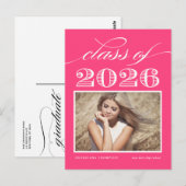 Vintage Klasse 2025 Hot Pink Foto Abschluss Postkarte (Vorne/Hinten)