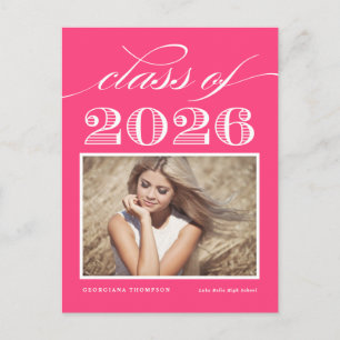 Vintage Klasse 2025 Hot Pink Foto Abschluss Postkarte