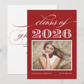 Vintage Klasse des Abschlusses Rotes Foto 2025 Einladung (Vorne/Hinten)