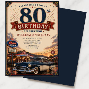 Vintage-Klassiker-Auto 80. Geburtstag Einladung