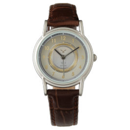 Vintage Klassiker Gold-Silber-Optik Braunes Ledera Armbanduhr