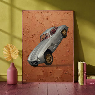 Vintage-Klassiker-Sportwagen macht einen Wheelie-K Poster