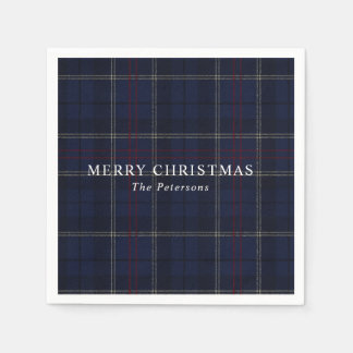 Vintage Klassisch Navy Blau Kariert Weihnachten Serviette