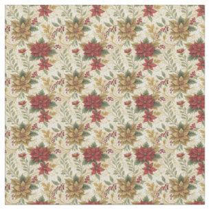 Vintage Klassisch Rot & Gold Poinsettia Floral Stoff
