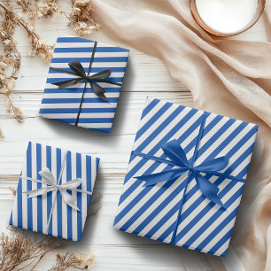 Vintage, klassische, blaue und weiße Streifen Geschenkpapier Set