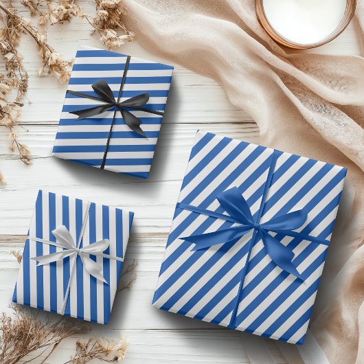 Vintage, klassische, blaue und weiße Streifen Geschenkpapier Set