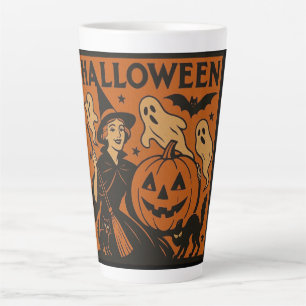 Vintage, klassische Halloween-Hexe, Geist & Kürbis Milchtasse