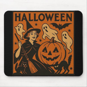 Vintage, klassische Halloween-Hexe, Geist & Kürbis Mousepad