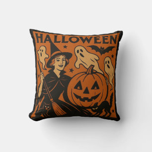 Vintage, klassische Halloween-Hexe, Gespenst & Kür Kissen