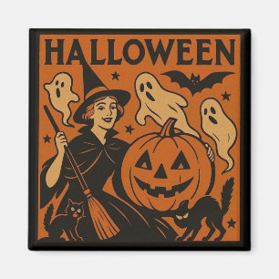 Vintage, klassische Halloween-Hexe, Gespenst & Kür Magnet