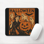Vintage, klassische Halloween-Hexe, Gespenst & Kür Mousepad (Mit Mouse)