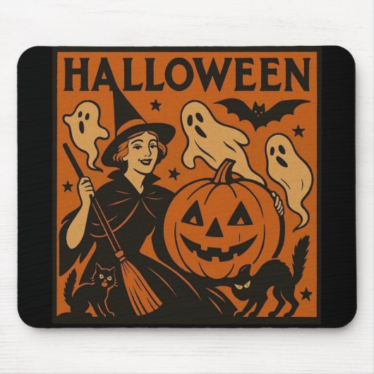 Vintage, klassische Halloween-Hexe, Gespenst & Kür Mousepad (Vorne)