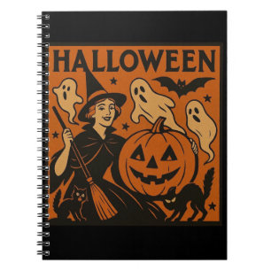 Vintage, klassische Halloween-Hexe, Gespenst & Kür Notizblock