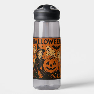 Vintage, klassische Halloween-Hexe, Gespenst & Kür Trinkflasche