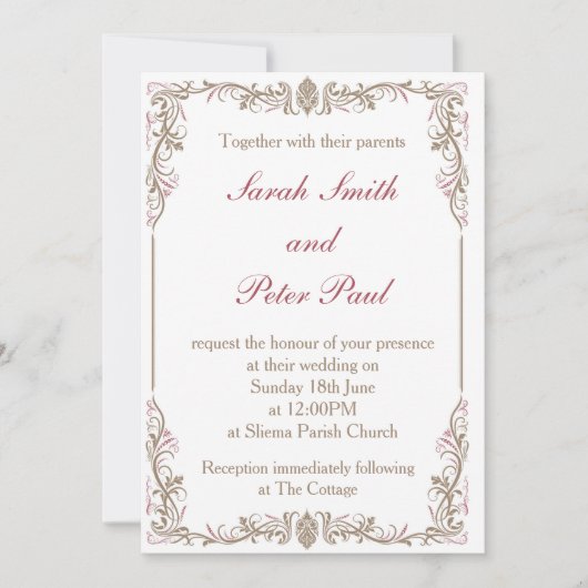 Vintage/klassische Hochzeits-Einladung Einladung (Vorderseite)