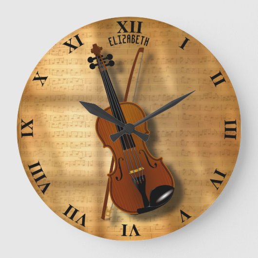 Vintage klassische Violine mit einem Bogen Große Wanduhr (Vorderseite)