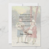 Vintage klassische Winterkinder mit Hirschgeflecht Feiertagskarte (Rückseite)
