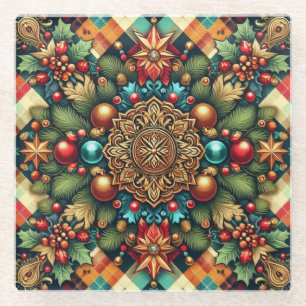 Vintage/klassisches farbenfrohes Weihnachten Glasuntersetzer