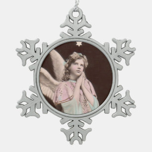 vintage klassisches Foto-Engel-Ornament Schneeflocken Zinn-Ornament