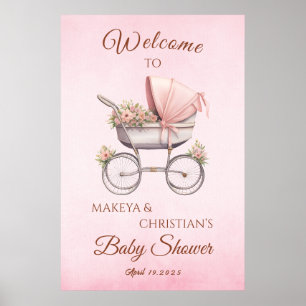 Vintage Klassisches Mädchen Rosa Babyparty Willkom Poster