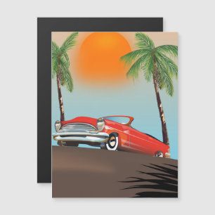 Vintage Klassisches Rotes Auto im Paradies Magnetkarte