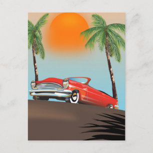Vintage Klassisches Rotes Auto im Paradies Postkarte