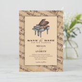 Vintage Klavierhochzeit Save The Date (Stehend Vorderseite)