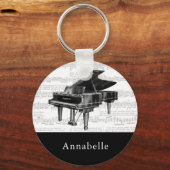 Vintage Klaviermusik schwarz-weiß Schlüsselanhänger (Vorderseite)