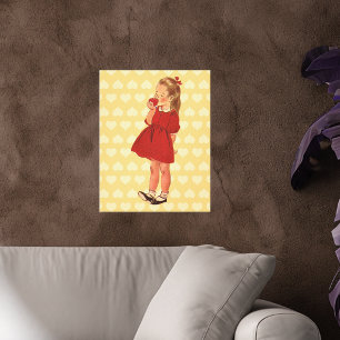 Vintage Kleid für kleine Mädchen in Rot Apfel Leinwanddruck