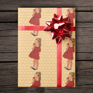 Vintage Kleid für kleine Mädchen in Rot mit Apfel Geschenkpapier