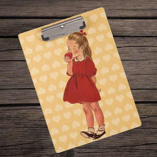 Vintage Kleid für kleine Mädchen in Rot mit Apfel Klemmbrett