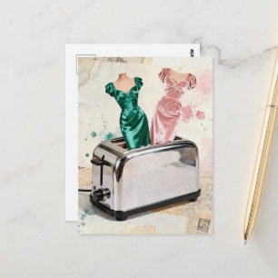 Vintage-Kleider in einem Toaster Postkarte