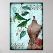 Vintage Kleidungsform Vögel Poster (Vorne)