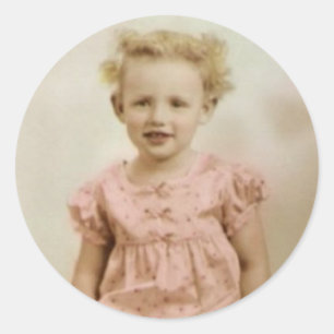 Vintage kleine blonde Mädchen in rosa Kleid Sticke Runder Aufkleber
