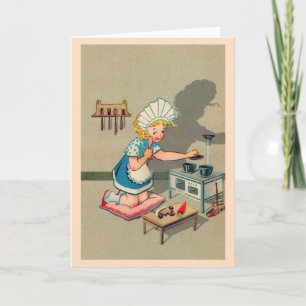 Vintage Kleine Girl Playing House Note Card Karte