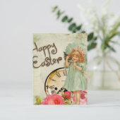Vintage kleine Girl-Rose Ostern Postkarte (Stehend Vorderseite)