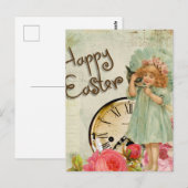 Vintage kleine Girl-Rose Ostern Postkarte (Vorne/Hinten)
