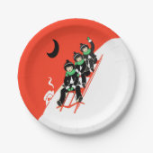 Vintage Kleine Jungen Rodelbahn Snow Moon House Pappteller (Vorderseite)